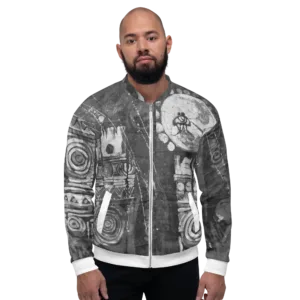 Monochromatic Batik Print – Unisex Bomber Jacket (Ikemefuna) - Image 3