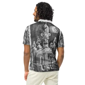 Monochromatic Batik Print – Men’s slim fit polo (Neigbours) - Image 5
