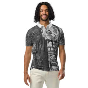 Monochromatic Batik Print - Men’s slim fit polo (Ikemefuna) - Image 3